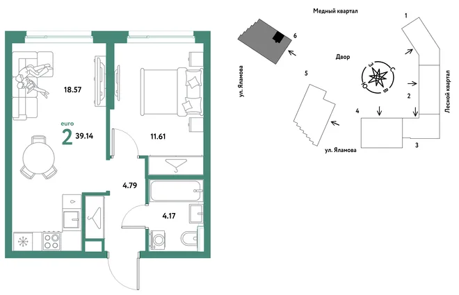 Планировка 2-комн. квартира, 39.14 м² ЖК «Сибирский сад» Планировка 2-комн. квартира, 39.14 м² ЖК «Сибирский сад»