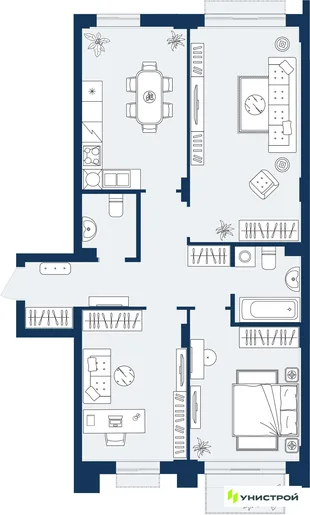 Планировка 2-комн. квартира, 83.05 м² ЖК «ГРАНД БЕРЕГ»