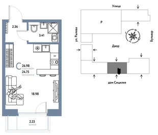 Планировка Студия, 26.98 м² ЖК «Остров-сад»