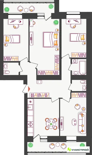 Планировка 4-комн. квартира, 94.84 м² ЖК «Южный бульвар 2»