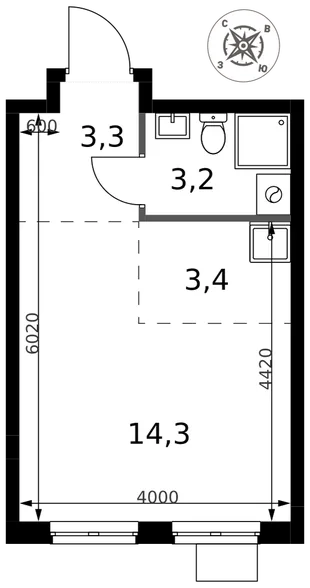 Планировка Студия, 24.2 м² ЖК «1-й Донской»