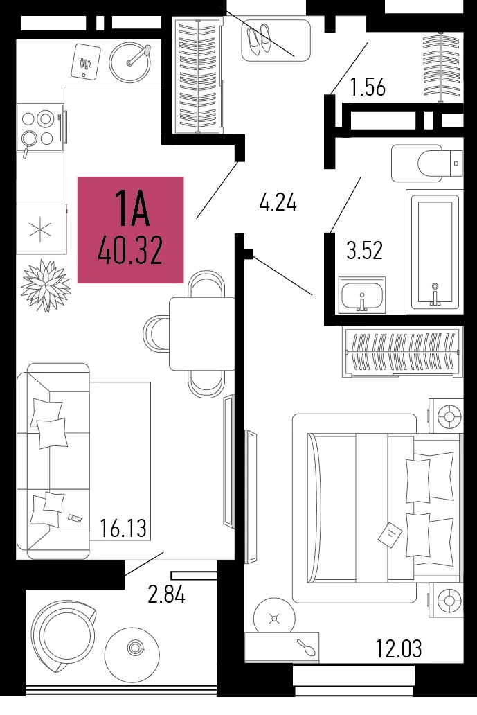 Планировка 1-комн. квартира, 40.32 м² ЖК «Столицыно»