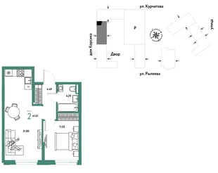 Планировка 2-комн. квартира, 41.61 м² ЖК «Остров-сад»