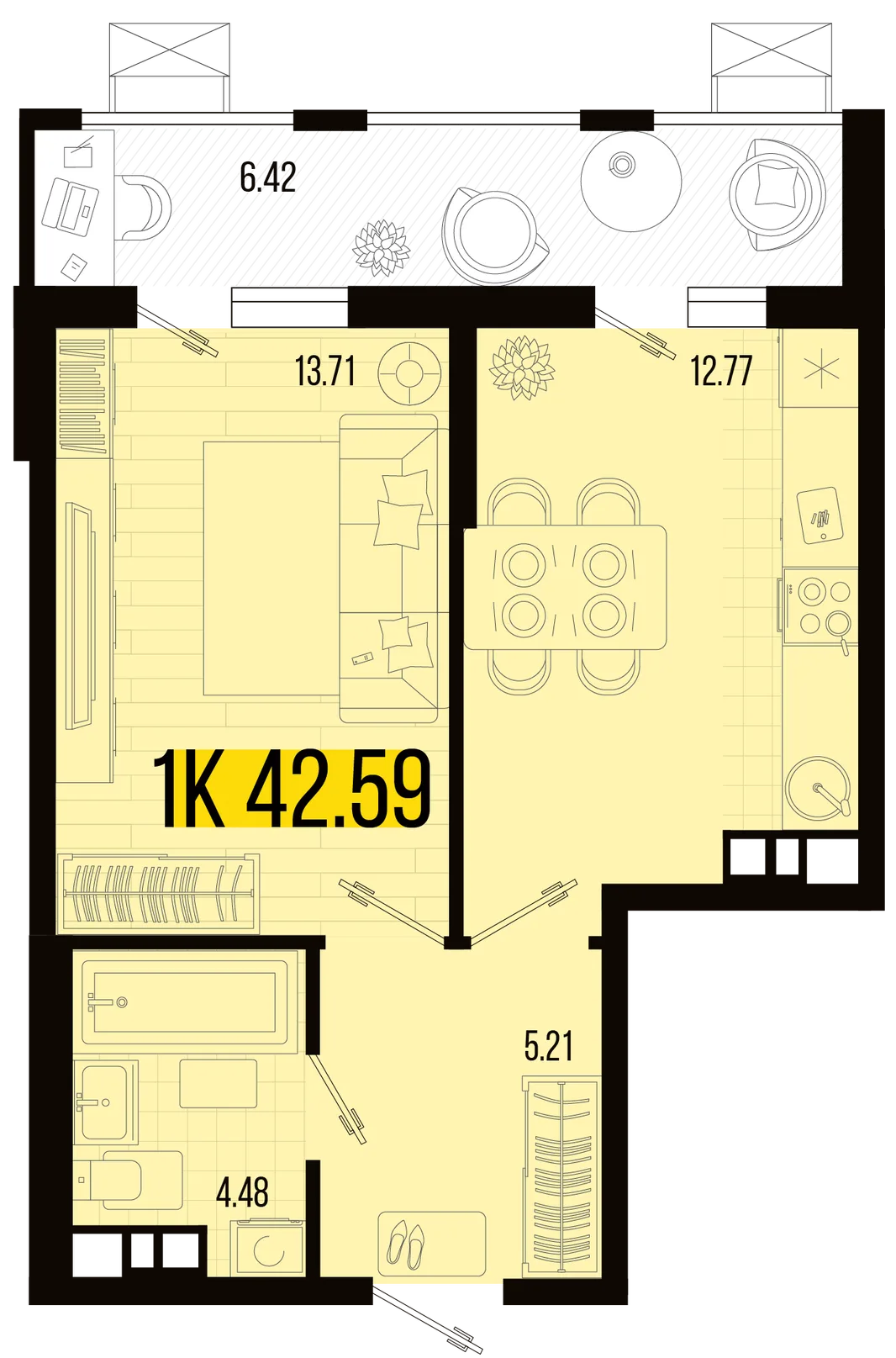 Планировка 1-комн. квартира, 39.38 м² ЖК «Цветной бульвар»