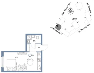 Планировка Студия, 28.26 м² ЖК «Страна.Парковая»