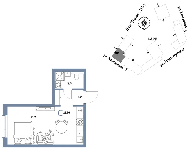 Планировка Студия, 28.26 м² ЖК «Страна.Парковая» Планировка Студия, 28.26 м² ЖК «Страна.Парковая»