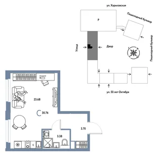 Планировка Студия, 30.76 м² ЖК «Сердце Сибири»