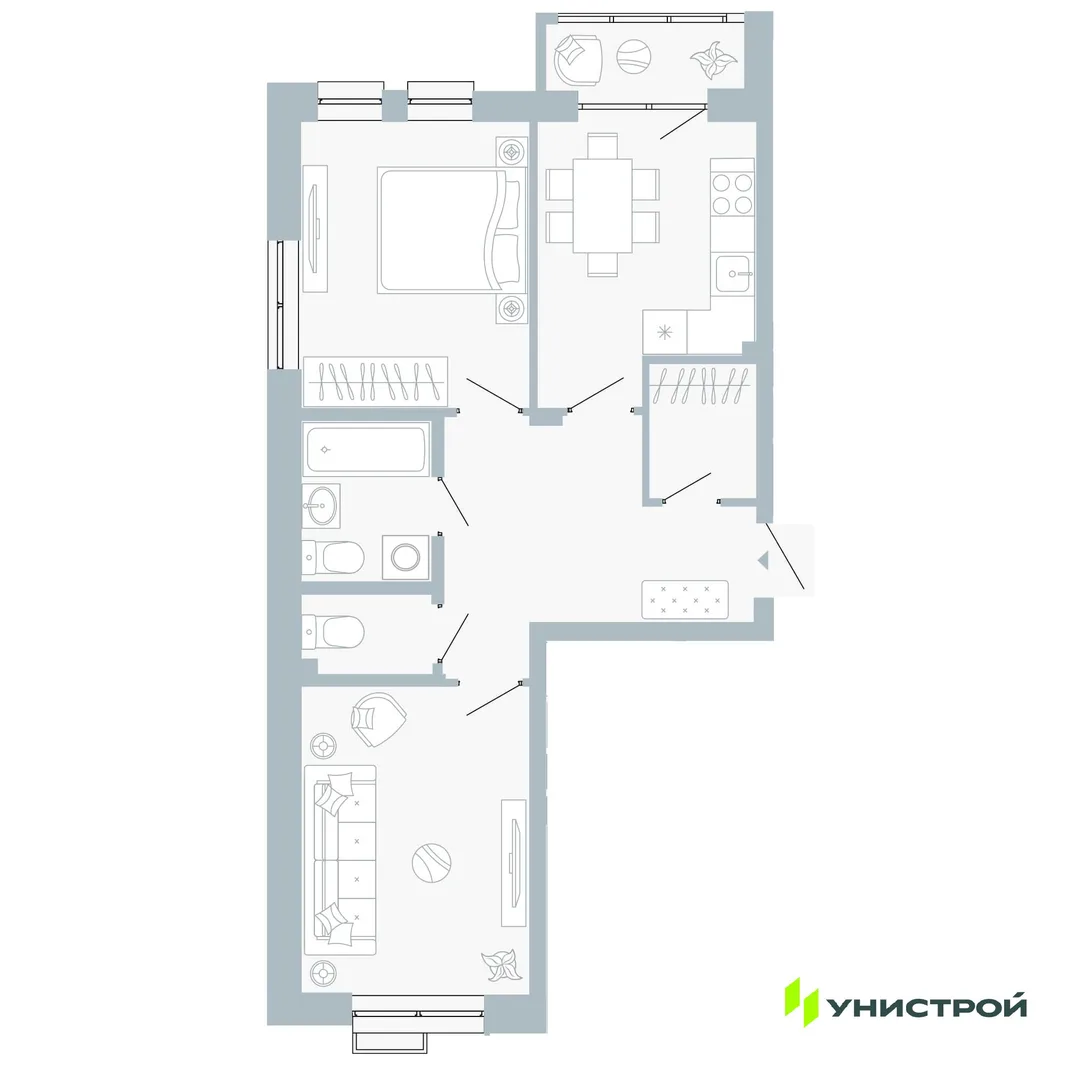 Планировка 2-комн. квартира, 56.14 м² ЖК «Причал»