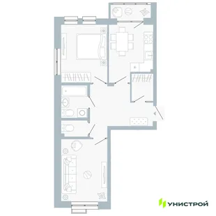 Планировка 2-комн. квартира, 56.14 м² ЖК «Причал»