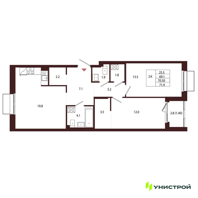 Планировка 2-комн. квартира, 70.5 м² ЖК «Лисино» Планировка 2-комн. квартира, 70.5 м² ЖК «Лисино»