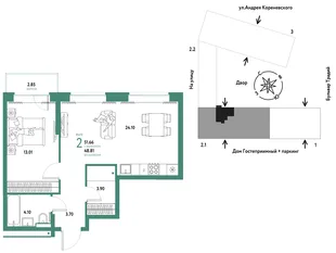 Планировка 2-комн. квартира, 51.66 м² ЖК «Микрорайон Домашний»