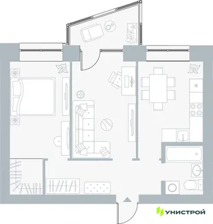 Планировка 2-комн. квартира, 51.94 м² ЖК «Причал»