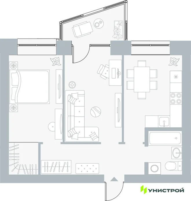 Планировка 2-комн. квартира, 51.94 м² ЖК «Причал» Планировка 2-комн. квартира, 51.94 м² ЖК «Причал»