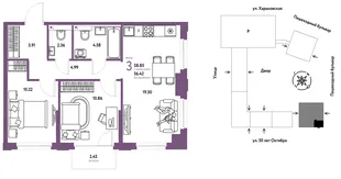 Планировка 3-комн. квартира, 58.85 м² ЖК «Сердце Сибири»