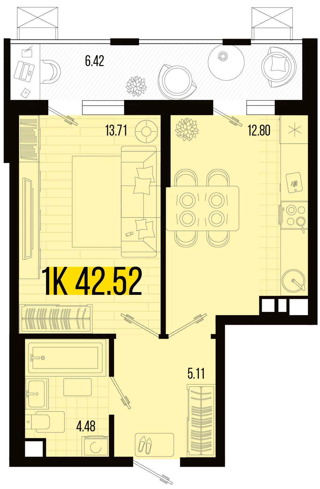 Планировка 1-комн. квартира, 39.31 м² ЖК «Цветной бульвар»