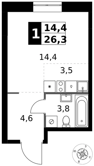 Квартира Студия, 26.3 м² ЖК «1-й Измайловский» Фото 1