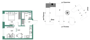 Планировка 2-комн. квартира, 38.28 м² ЖК «Остров-сад»