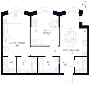 Квартира 2-комн. квартира, 61.2 м² ЖК «Фордевинд» Фото 1 Квартира 2-комн. квартира, 61.2 м² ЖК «Фордевинд» Фото 1