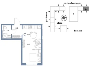 Планировка Студия, 27.12 м² ЖК «Уральский сад»