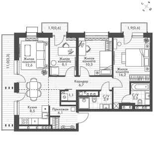 Квартира 4-комн. квартира, 81.3 м² ЖК «ФоРест» Фото 1 Квартира 4-комн. квартира, 81.3 м² ЖК «ФоРест» Фото 1