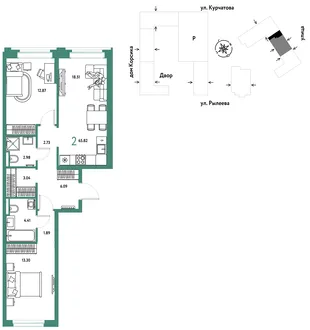 Планировка 2-комн. квартира, 66.26 м² ЖК «Остров-сад»