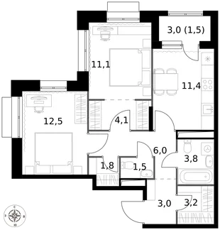 Квартира 2-комн. квартира, 59.9 м² ЖК «1-й Саларьевский» Фото 1