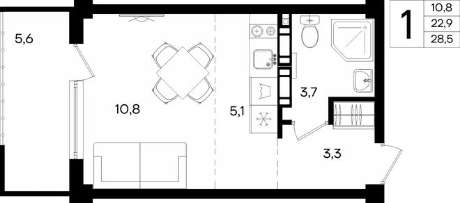 Планировка 1-комн. квартира, 28.5 м² Апарт-комплекс «Альморе» Планировка 1-комн. квартира, 28.5 м² Апарт-комплекс «Альморе»