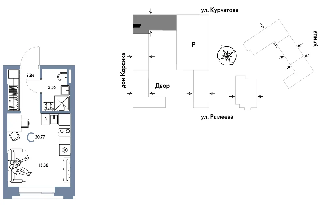 Планировка Студия, 20.77 м² ЖК «Остров-сад»