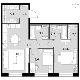 Квартира 3-комн. квартира, 66.8 м² ЖК «Фриссон» Фото 1 Квартира 3-комн. квартира, 66.8 м² ЖК «Фриссон» Фото 1