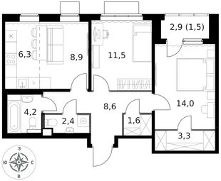 Квартира 3-комн. квартира, 62.3 м² ЖК «1-й Ясеневский» Фото 1 Квартира 3-комн. квартира, 62.3 м² ЖК «1-й Ясеневский» Фото 1