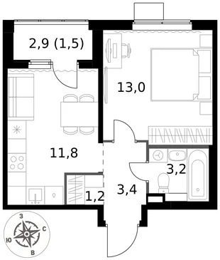 Квартира 1-комн. квартира, 34.1 м² ЖК «1-й Химкинский» Фото 1 Квартира 1-комн. квартира, 34.1 м² ЖК «1-й Химкинский» Фото 1