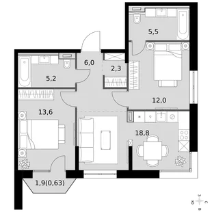 Квартира 3-комн. квартира, 64.1 м² ЖК «Фриссон» Фото 1 Квартира 3-комн. квартира, 64.1 м² ЖК «Фриссон» Фото 1