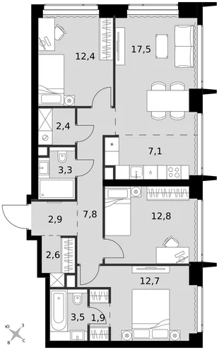 Квартира 4-комн. квартира, 86.9 м² ЖК «Amber Сity» Фото 1 Квартира 4-комн. квартира, 86.9 м² ЖК «Amber Сity» Фото 1