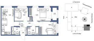 Планировка 4-комн. квартира, 71.72 м² ЖК «Сердце Сибири»