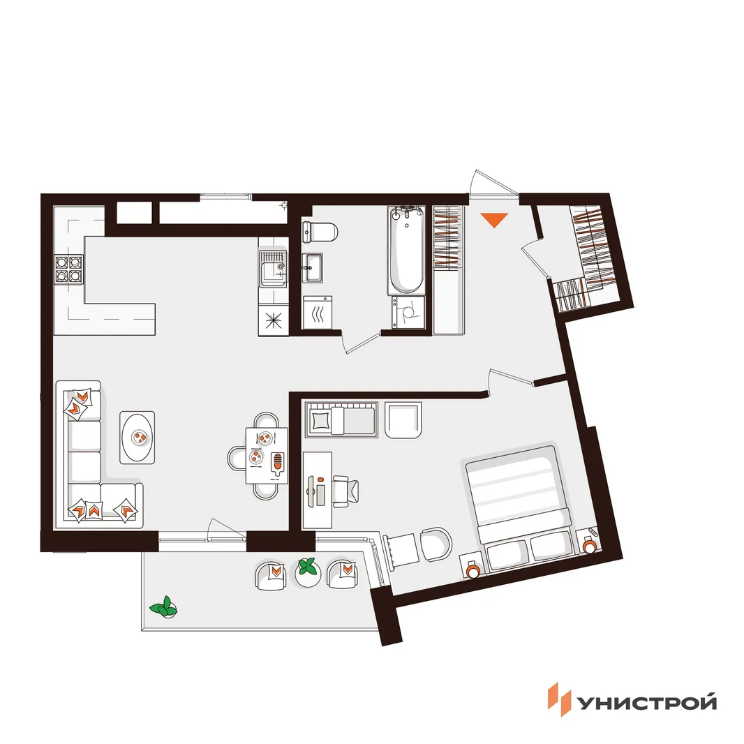 Планировка 1-комн. квартира, 63.67 м² ЖК «Лисино»