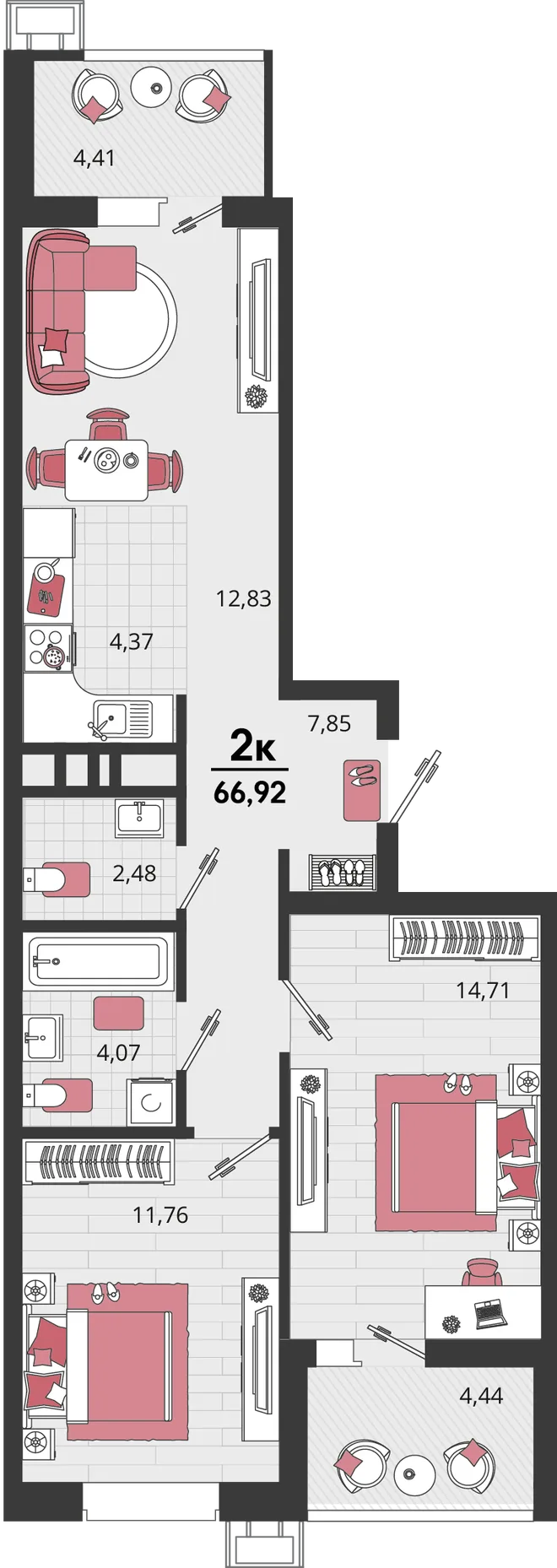 Планировка 3-комн. квартира, 66.92 м² ЖК «Родные просторы» Планировка 3-комн. квартира, 66.92 м² ЖК «Родные просторы»