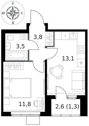 Квартира 1-комн. квартира, 33.5 м² ЖК «1-й Ясеневский» Фото 1