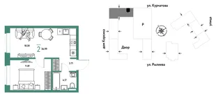 Планировка 2-комн. квартира, 36.99 м² ЖК «Остров-сад»