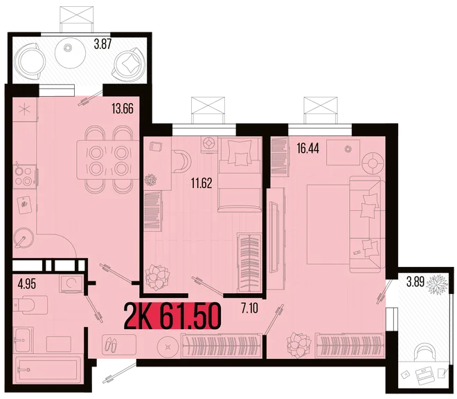 Планировка 2-комн. квартира, 57.64 м² ЖК «Цветной бульвар» Планировка 2-комн. квартира, 57.64 м² ЖК «Цветной бульвар»