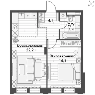 Квартира 2-комн. квартира, 45.5 м² ЖК «Философия» Фото 1 Квартира 2-комн. квартира, 45.5 м² ЖК «Философия» Фото 1