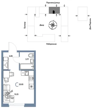 Планировка Студия, 23.05 м² ЖК «Европейский берег 2.0»