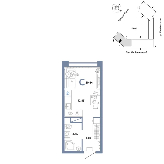 Планировка Студия, 20.44 м² ЖК «Авторский»