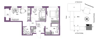 Планировка 3-комн. квартира, 57.09 м² ЖК «Сердце Сибири»