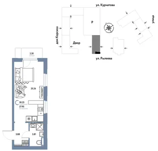 Планировка Студия, 30.25 м² ЖК «Остров-сад»