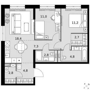 Квартира 2-комн. квартира, 65.8 м² ЖК «Фриссон» Фото 1 Квартира 2-комн. квартира, 65.8 м² ЖК «Фриссон» Фото 1