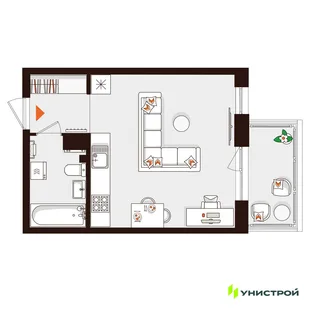 Планировка 1-комн. квартира, 29.9 м² ЖК «Лисино»
