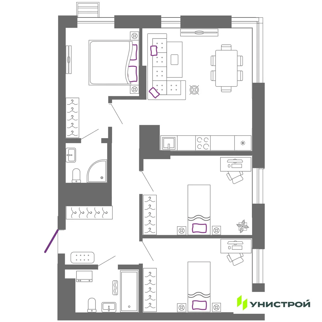 Планировка 3-комн. квартира, 76.8 м² ЖК «Риверсайд»