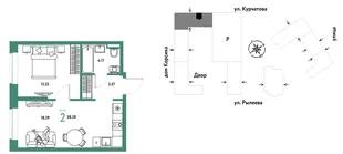 Планировка 2-комн. квартира, 38.28 м² ЖК «Остров-сад»