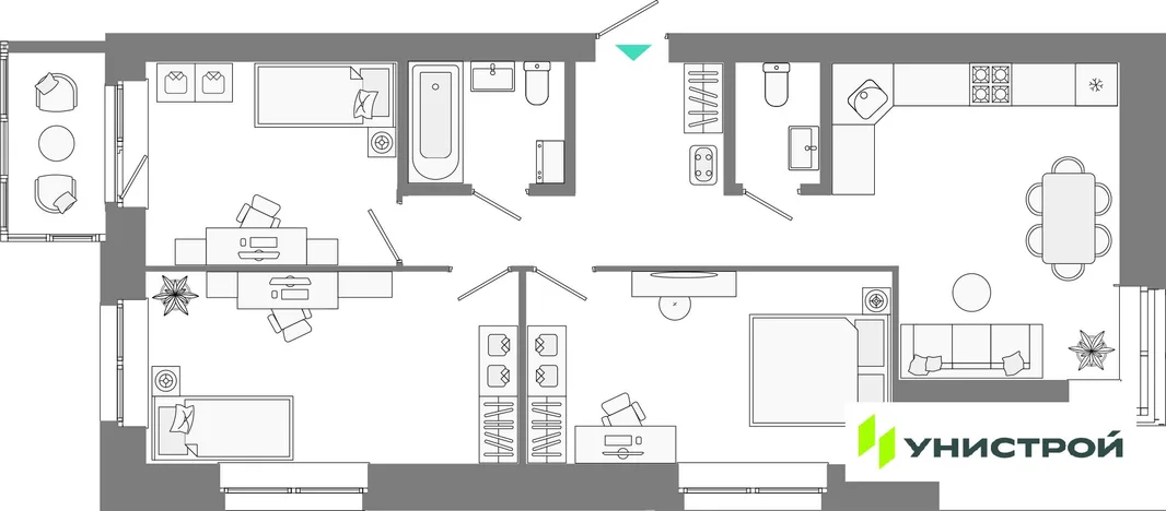 Планировка 3-комн. квартира, 72.64 м² ЖК «Лето»