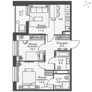 Квартира 3-комн. квартира, 61.2 м² ЖК «ФоРест» Фото 1 Квартира 3-комн. квартира, 61.2 м² ЖК «ФоРест» Фото 1